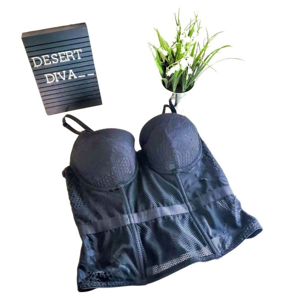 H&M Womens Bustier Black 10 Underwire Padded Lace Bustier M